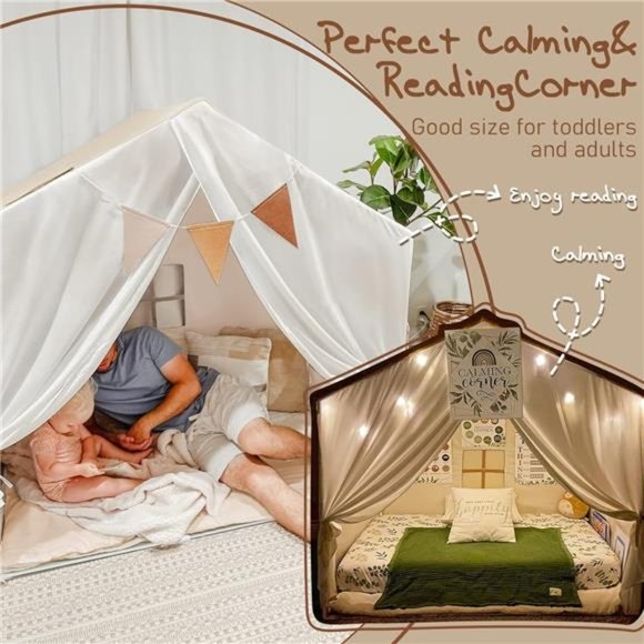 Large Kids Tent, Play Tent with Banner, Light and Padded Mat, 52" x 35" x 51" - Picture 5 of 6